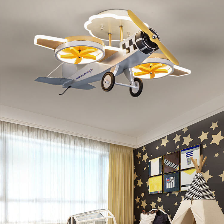 Creative Cartoon Airplane Iron Acrylic LED Kids Semi-Flush Mount Ceiling Light Cuvalon