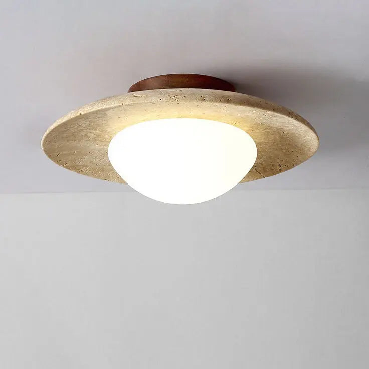 Traditional Vintage Round Travertine 1-Light Flush Mount Ceiling Light For Hallway Cuvalon