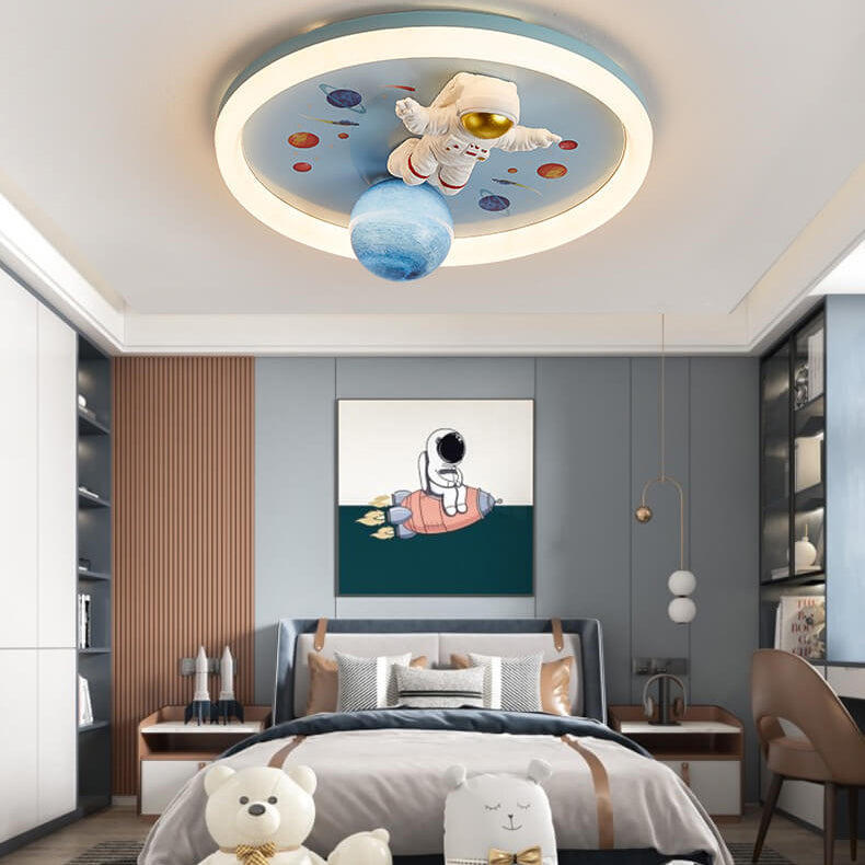 Cartoon Creative Space Astronaut Resin LED Flush Mount Ceiling Light Cuvalon