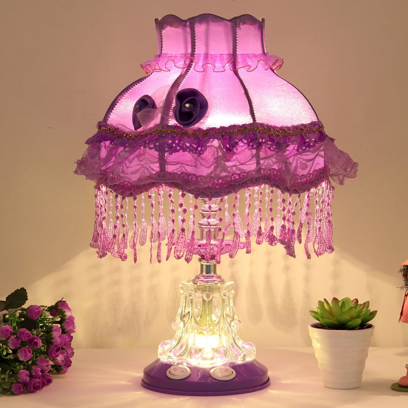 European Style Wedding Fabric Glass 1-Light Table Lamp Cuvalon