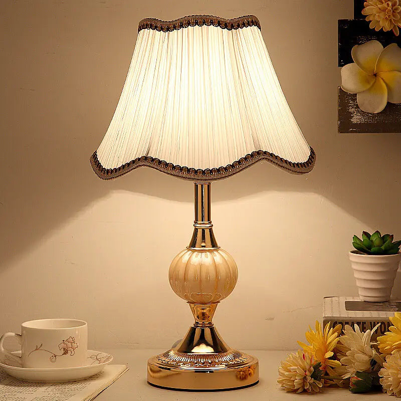 Nordic Vintage Floral Glass Fabric 1-Light Table Lamp Cuvalon