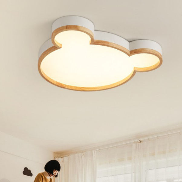 Nordic Wood Bear Shape LED Kids Flush Mount Ceiling Light Cuvalon