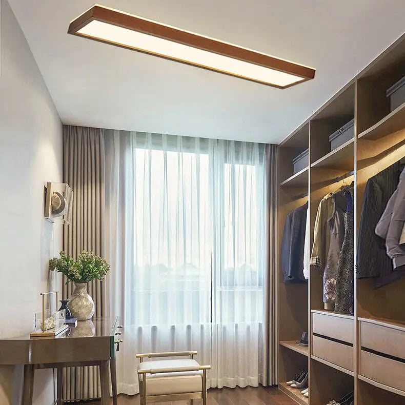 Japanese Minimalist Log Rectangular Walnut LED Flush Mount Ceiling Light Cuvalon