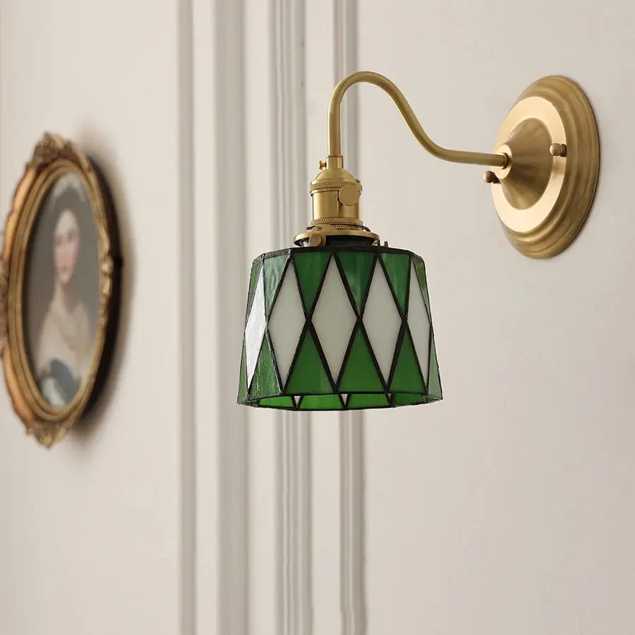 Traditional Tiffany Round Copper Glass 1-Light Wall Sconce Lamp For Living Room Cuvalon