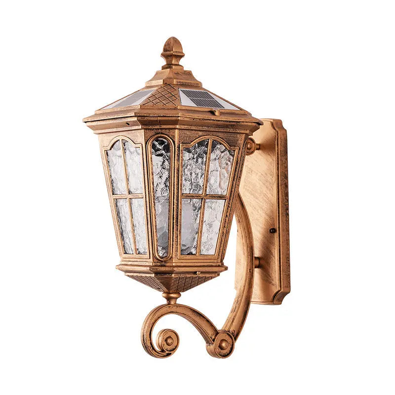 European Solar Outdoor Lantern Aluminum Glass Waterproof 1-Light Wall Sconce Lamp Cuvalon
