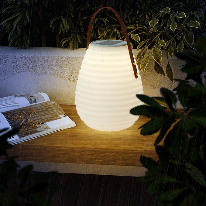 Modern Minimalist Solar Waterproof Leather PE Cylinder Striped Lantern Portable LED Landscape Lighting Outdoor Light For Outdoor Patio Cuvalon