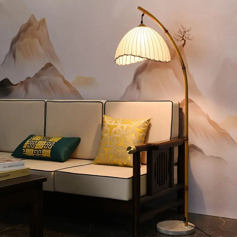 Retro Zen Simulation Bamboo Pole 1-Light Standing Floor Lamp Cuvalon