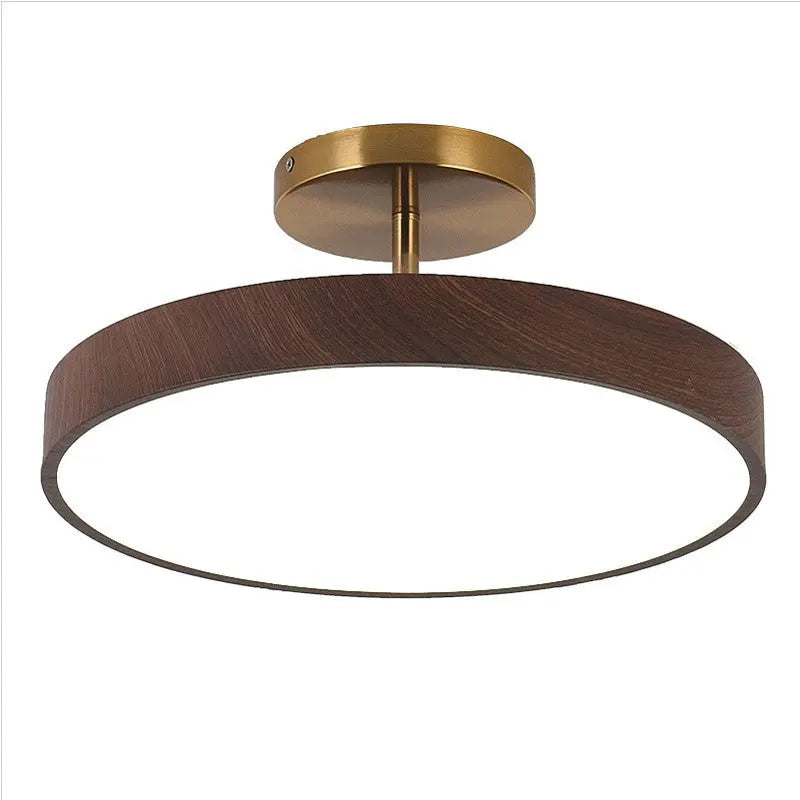 Japanese Wabi-sabi Minimalist Wood Grain Round LED Semi-Flush Mount Light Cuvalon