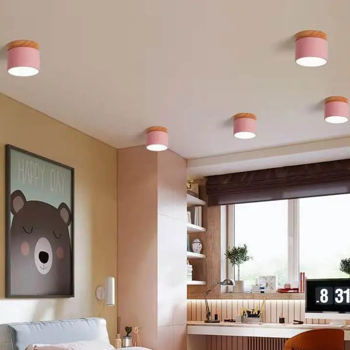 Scandinavian Macaroon Solid Color Log LED Flush Mount Ceiling Light Cuvalon