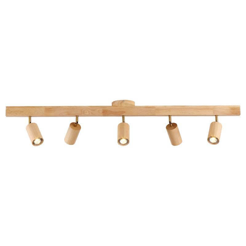 Japanese Minimalist Wooden Track Lighting LED 2/3/4/5 Light Semi-Flush Mount Ceiling Light Cuvalon