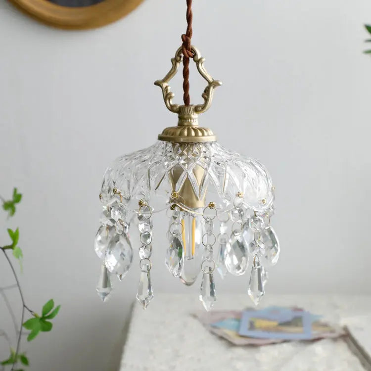Vintage Decorative Floral Crystal 1-Light Pendant Light Cuvalon