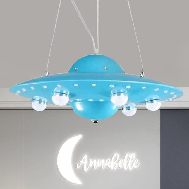 Contemporary Creative Kids Spaceship Iron Glass LED Chandelier For Bedroom Cuvalon