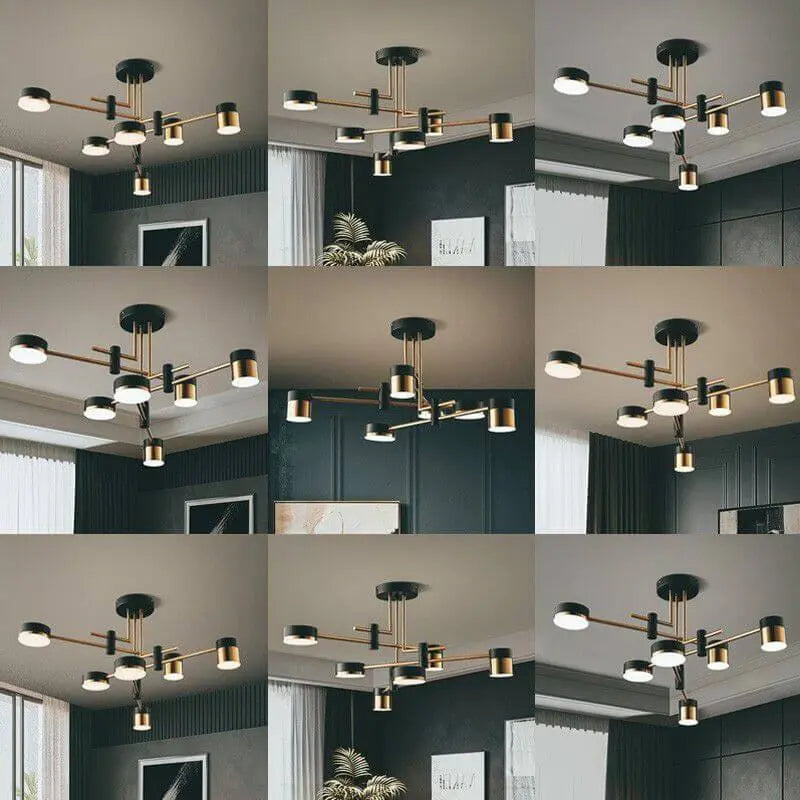 Modern Minimalist Black Gold Balanced 4-8 Light Semi-Flush Mount Light Cuvalon