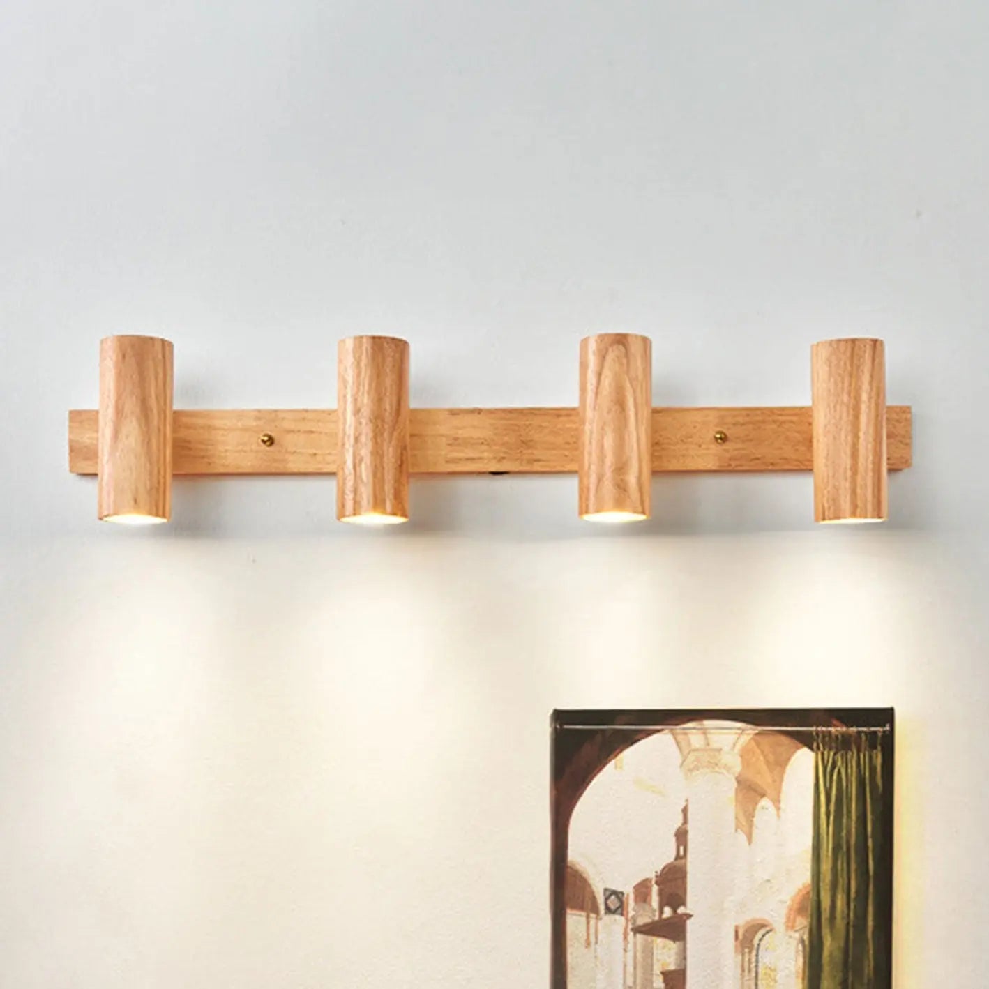 Modern Minimalist Wood Track Spotlight 1/2/3 Light Wall Sconce Lamp Cuvalon
