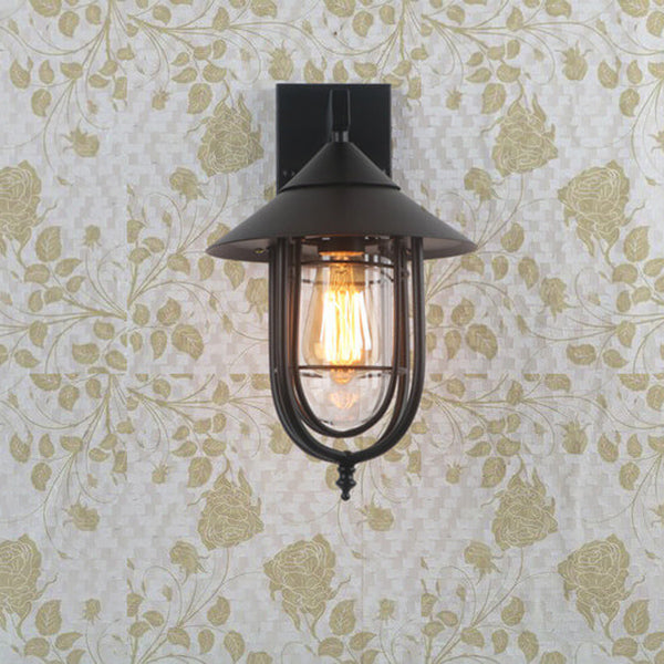 Vintage Industrial Iron Lantern Indoor Outdoor 1-Light Wall Sconce Lamp Cuvalon