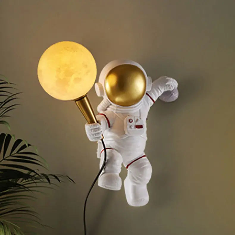 Contemporary Creative Cartoon Astronaut Resin ABS 1-Light Wall Sconce Lamp For Bedroom Cuvalon