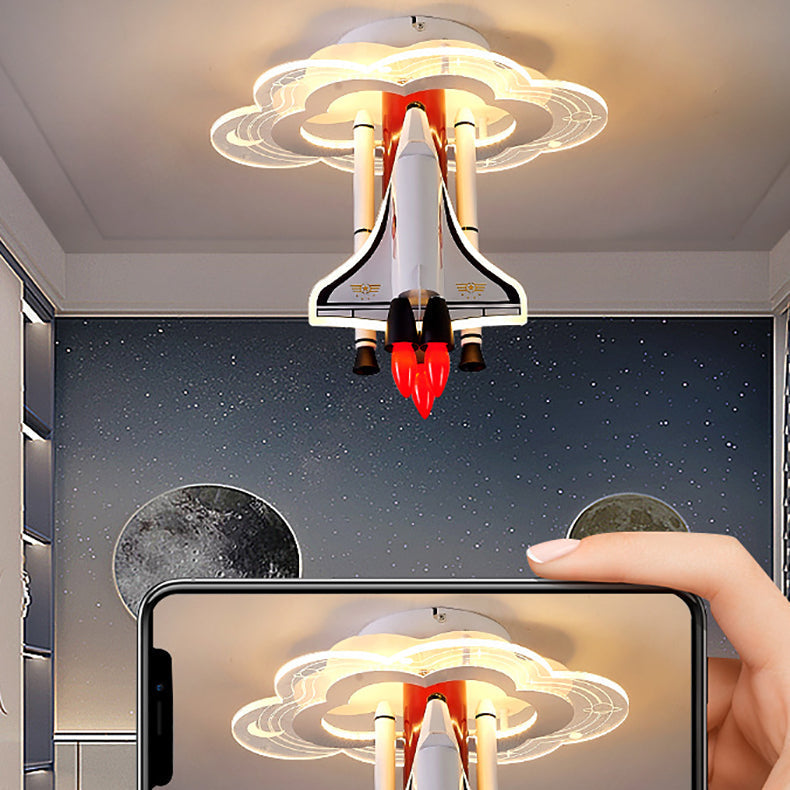 Contemporary Creative Iron Cartoon Aerospace Rocket Acrylic LED Kids Flush Mount Ceiling Light For Living Room Cuvalon