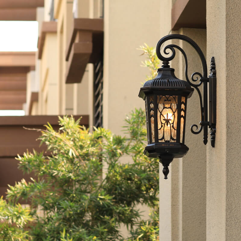 European Outdoor Carved Cage Aluminum Glass 1-Light Wall Sconce Lamp Cuvalon