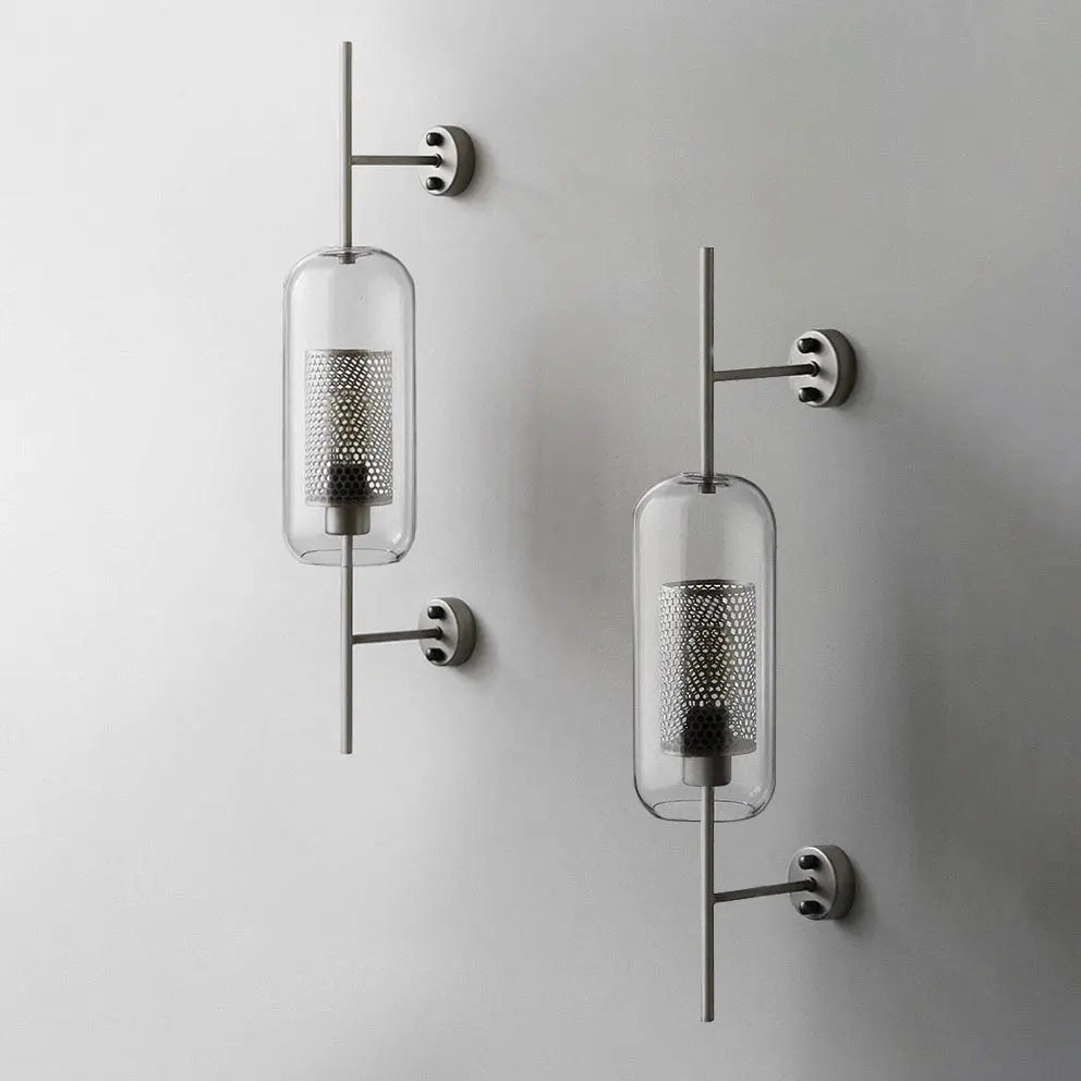 Contemporary Industrial Cylinder Glass Shade Iron Finish Frame 1-Light Wall Sconce Lamp For Bedroom Cuvalon