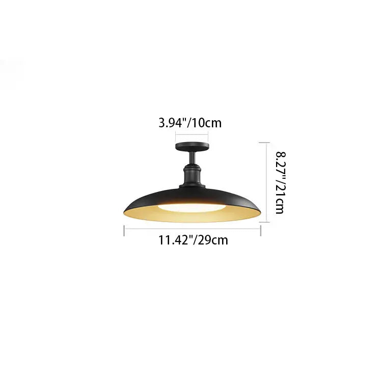 Contemporary Scandinavian Carbonized Steel Round Waterproof 1-Light Semi-Flush Mount Ceiling Light For Outdoor Patio Cuvalon