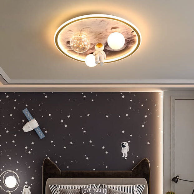 Children Creative Cartoon Astronaut Moon Acrylic LED Kids Flush Mount Ceiling Light Cuvalon