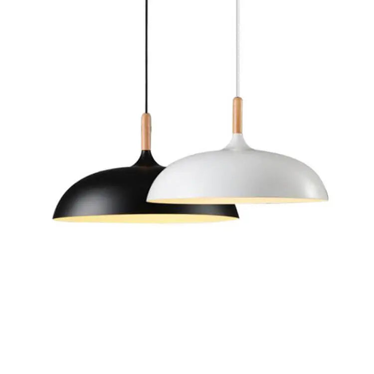 Modern Metal Wooden Top 1-Light Dome Pendant Light Cuvalon