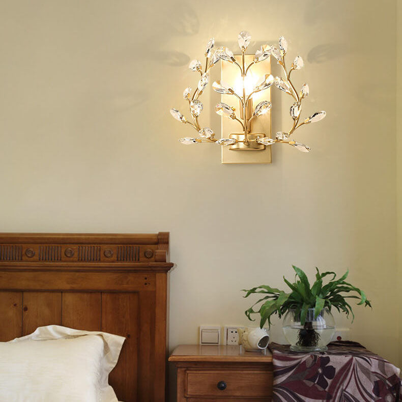 Modern Creative Light Luxury Crystal Leaf 1-Light Wall Sconce Lamp Cuvalon