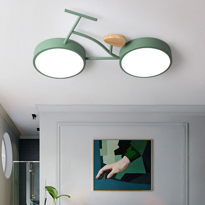 Contemporary Creative Bicycle Acrylic Wood LED Kids Flush Mount Ceiling Light For Living Room Cuvalon