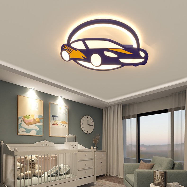 Contemporary Creative Iron Acrylic Cartoon Sports Car LED Kids Flush Mount Ceiling Light For Bedroom Cuvalon