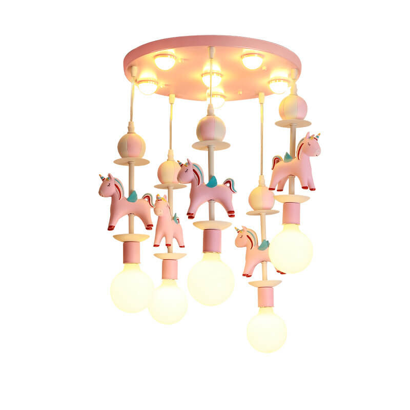 Modern Children's Carousel Eye Protection Resin Iron 1/7/11 Light Flush Mount Ceiling Light Cuvalon