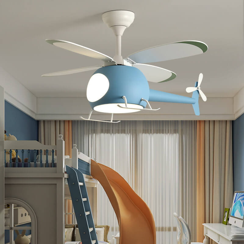 Simple Cartoon Aircraft LED Downrods Ceiling Fan Light Cuvalon