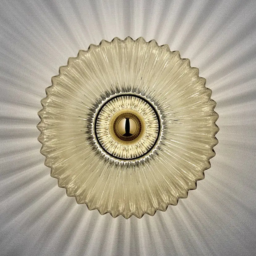 Nordic Vintage Striped Glass Round Disc 1-Light Wall Sconce Lamp Cuvalon