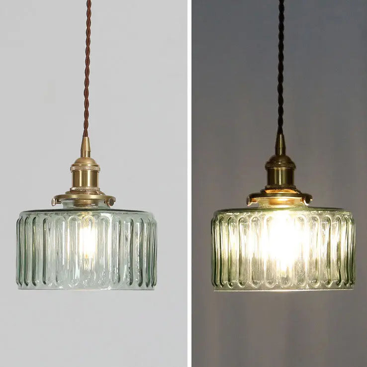 Japanese Vintage Brass Glass Round Jar 1-Light Pendant Light Cuvalon