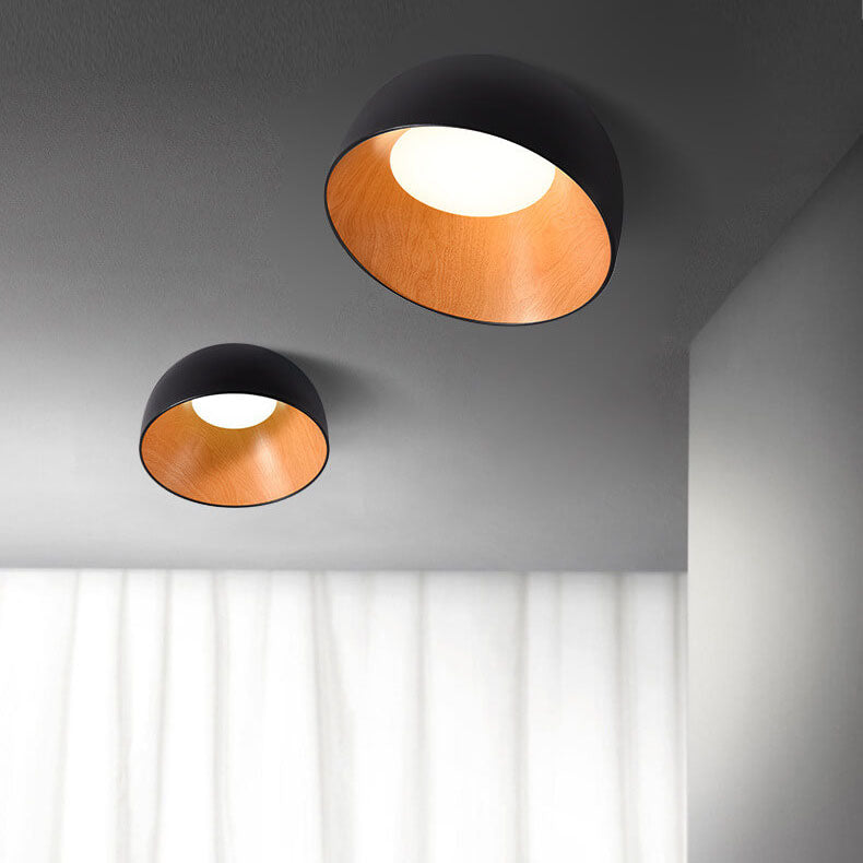Minimalist Wooden Bowl Iron LED Flush Mount Ceiling Light Cuvalon