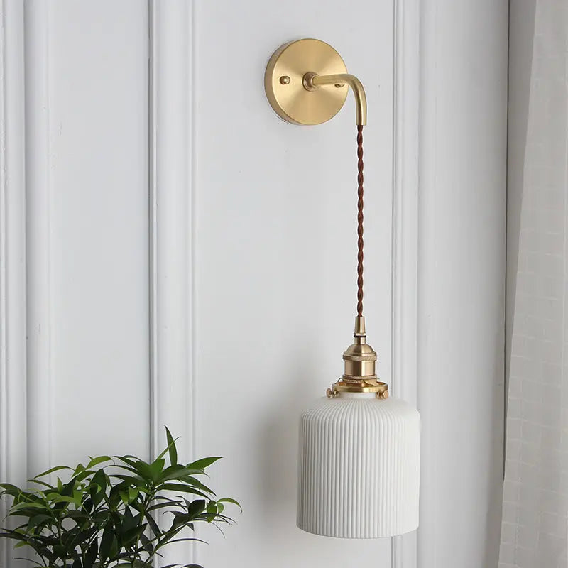 Japanese Retro Minimalist Cylinder Oval Brass Lucite 1-Light Wall Sconce Lamp Cuvalon