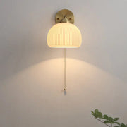 Nordic Striped Milk White Glass Brass 1-Light Pull Cord Wall Sconce Lamp Cuvalon