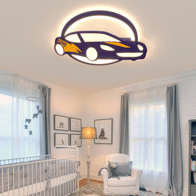 Contemporary Creative Iron Acrylic Cartoon Sports Car LED Kids Flush Mount Ceiling Light For Bedroom Cuvalon