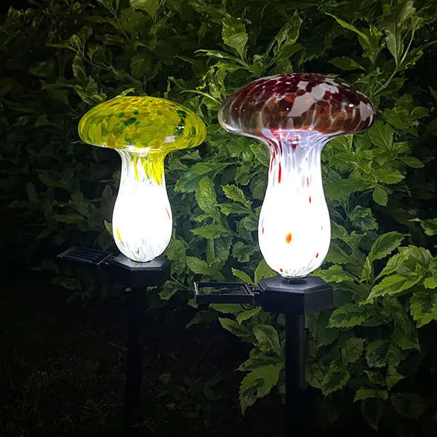 Contemporary Creative Colorful Mushroom Glass Shape LED Solar Waterproof Lawn Insert Light For Garden Cuvalon