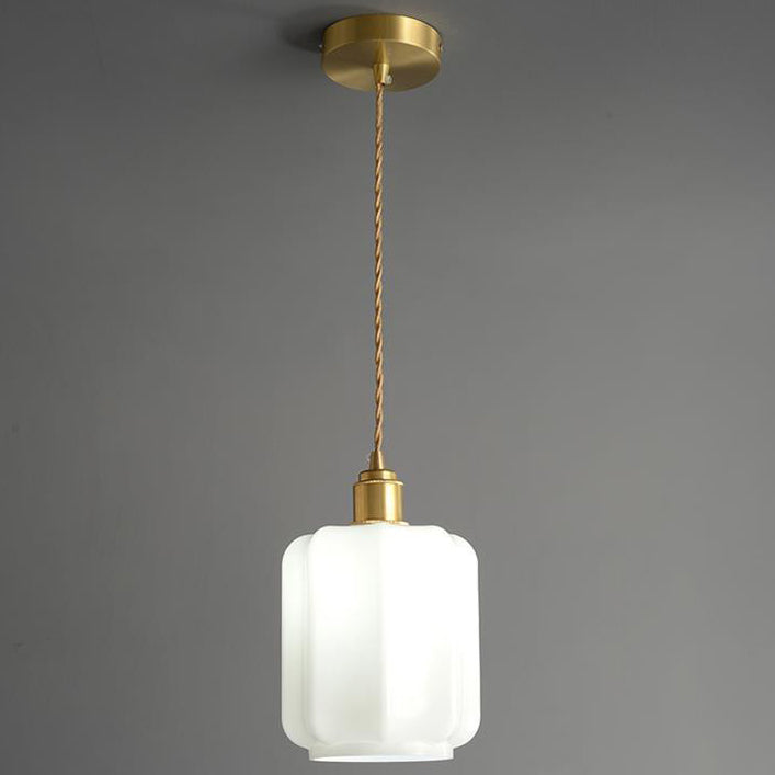 Traditional Vintage Cylindrical Brass Glass 1-Light Pendant Light For Bedroom Cuvalon