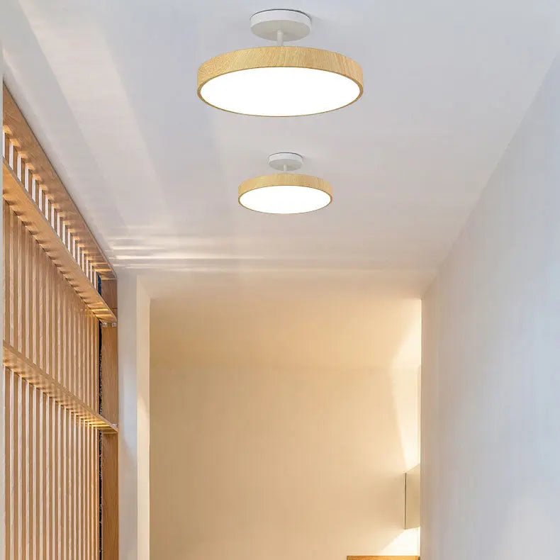 Japanese Wabi-sabi Minimalist Wood Grain Round LED Semi-Flush Mount Light Cuvalon