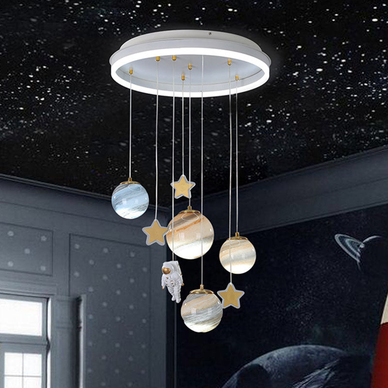 Contemporary Scandinavian Space Planet Acrylic Glass Round Shade LED Kids Flush Mount Ceiling Light For Bedroom Cuvalon