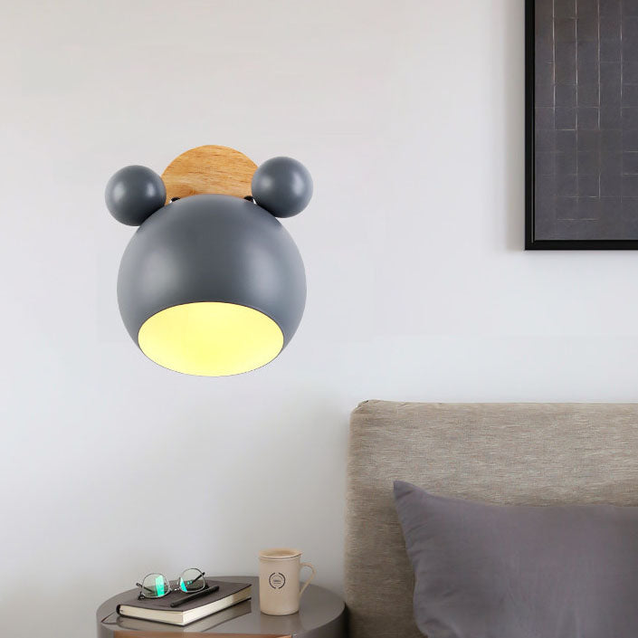 Nordic Cartoon Bear Dome 1-Light Kids Wall Sconce Lamp Cuvalon