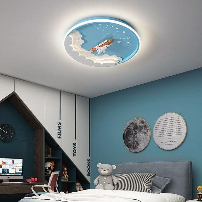 Modern Creative Cartoon Rocket Round LED Kids Flush Mount Ceiling Light Cuvalon