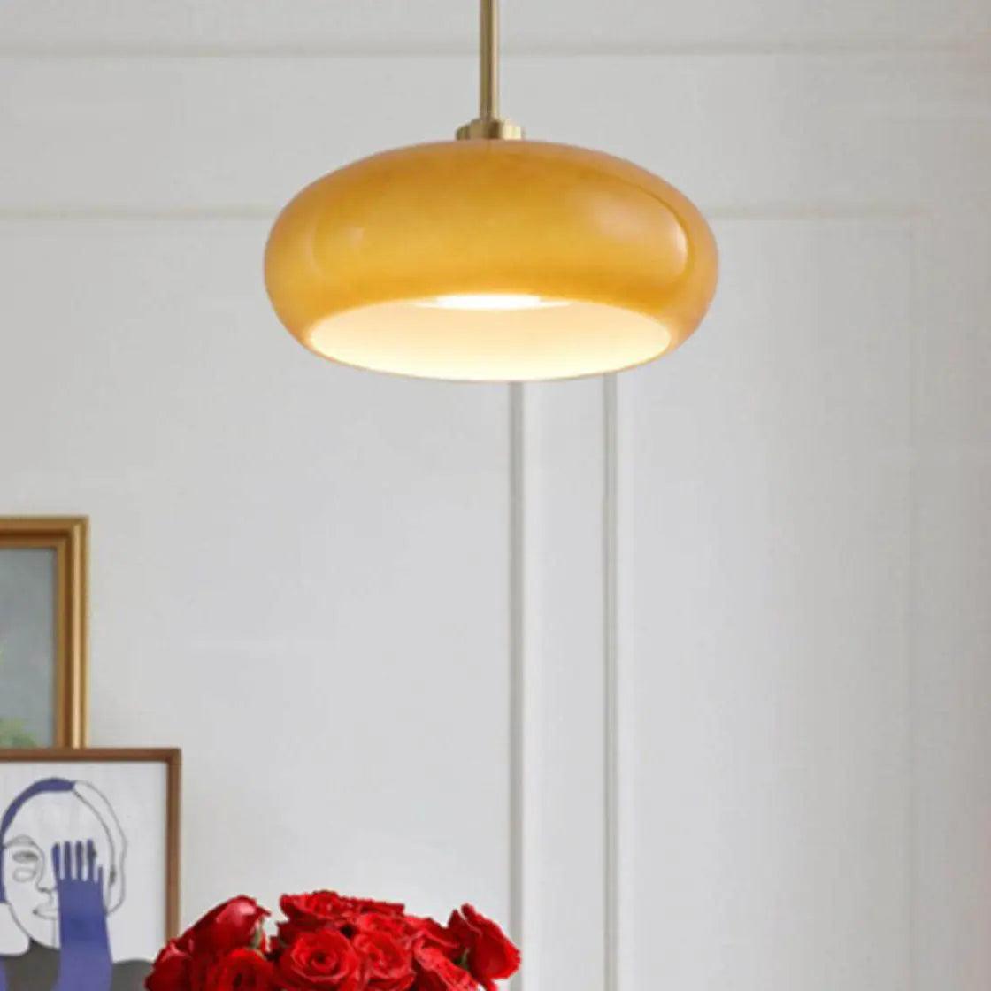 Modern Retro Round Solid Color Glass Electroplated Copper  1-Light Pendant Light Flush Mount Light Cuvalon
