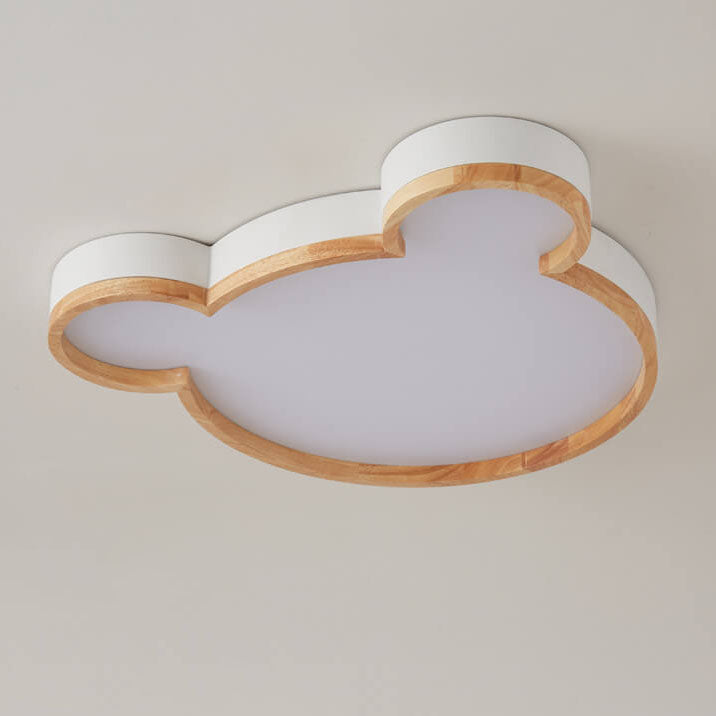 Nordic Wood Bear Shape LED Kids Flush Mount Ceiling Light Cuvalon