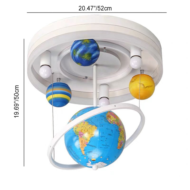 Contemporary Creative Kids Round Orb Globe Hardware Acrylic LED Flush Mount Ceiling Light For Bedroom Cuvalon