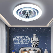 Contemporary Creative Cartoon Planet Resin Astronaut Acrylic Round Shade LED Kids Flush Mount Ceiling Light For Bedroom Cuvalon