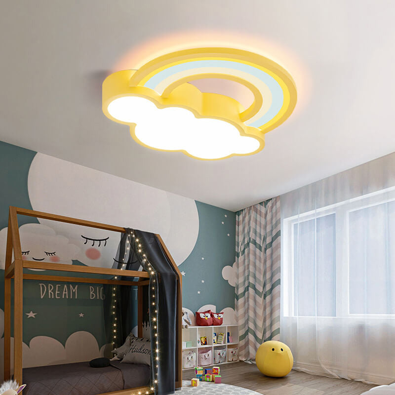 Childlike Cartoon Rainbow Cloud Design LED Flush Mount Light Cuvalon