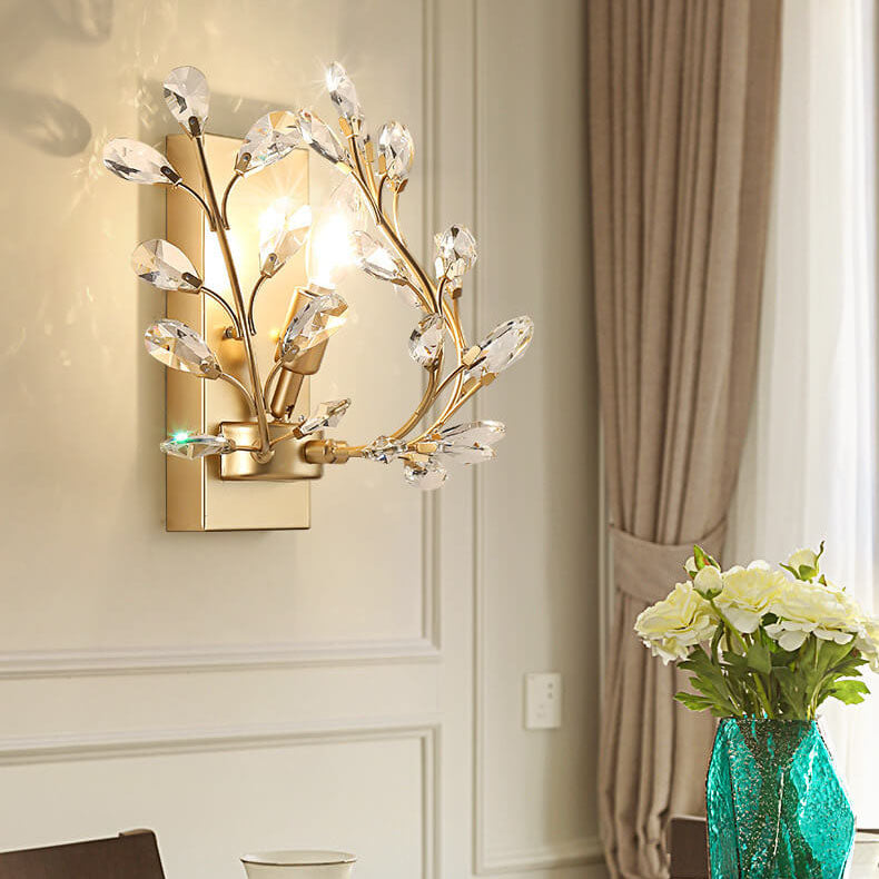 Modern Creative Light Luxury Crystal Leaf 1-Light Wall Sconce Lamp Cuvalon