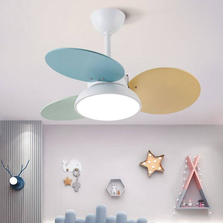Simple Colorful Round Fan Leaf Kids Downrods Ceiling Fan Light Cuvalon